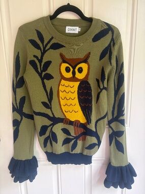 NWOT, OxKnit Owl Sweater w/ Flutter Cuffs, Small